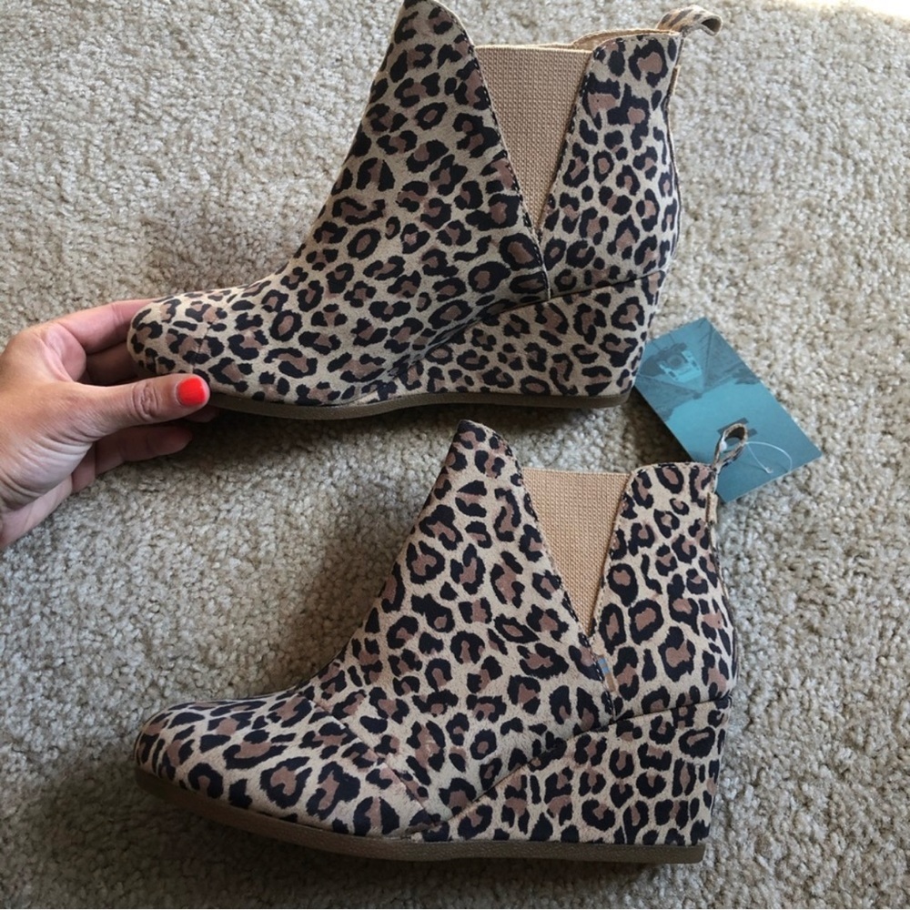 Toms Kelsey leopard suede wedge booties 9.5 - Picture 5 of 5